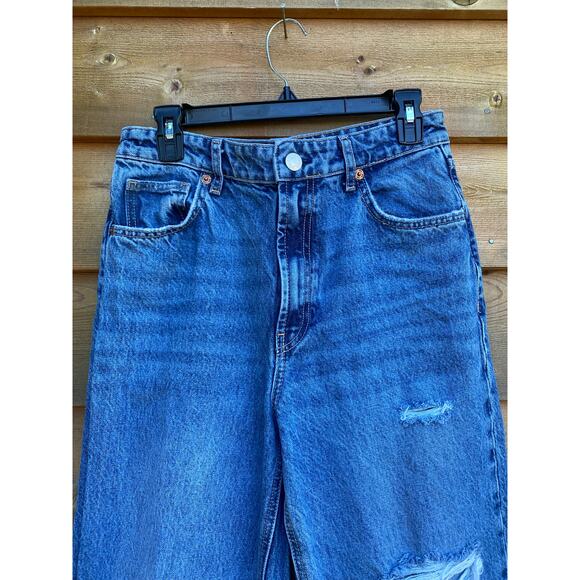 Zara high waist wide leg distressed jeans size 8 - Picture 2 of 5